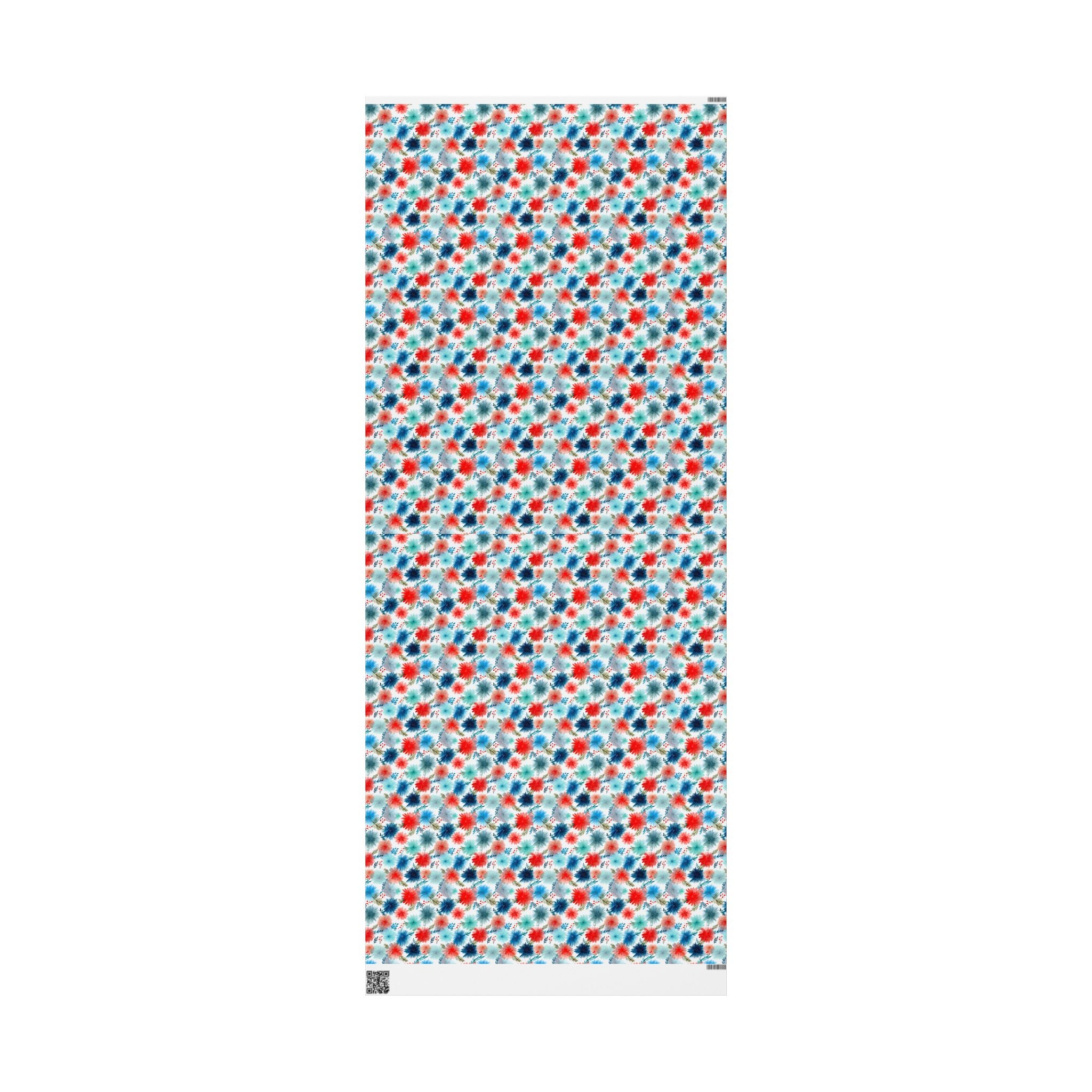 Wrapping Paper — Watercolor Floral Holiday Pattern (Red, Teal, Pine Sprigs)