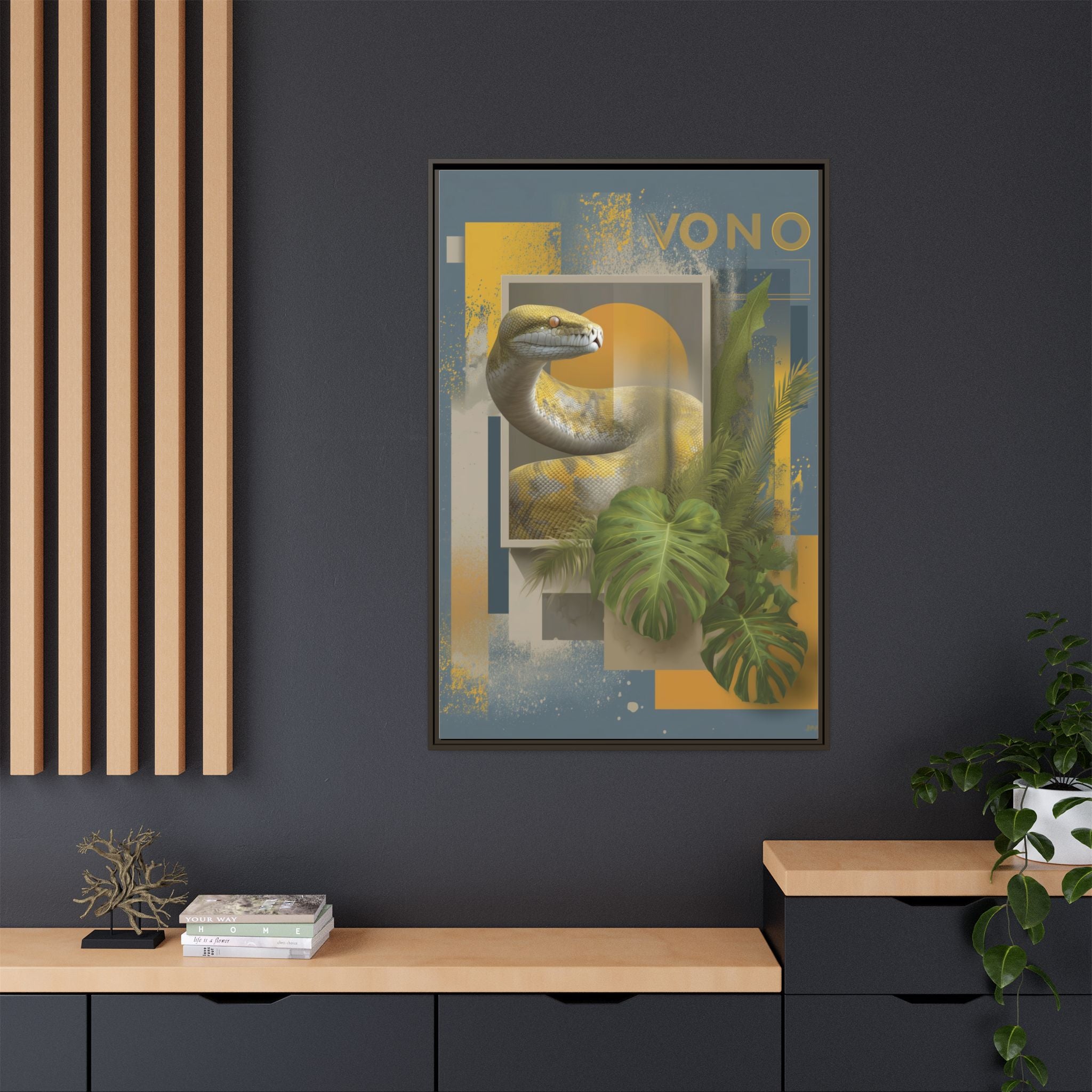 Serpent of Geometric Dimensions: Tropical Vono Design, Abstract Wildlife Art   |  Personalized & Custom Orders Available