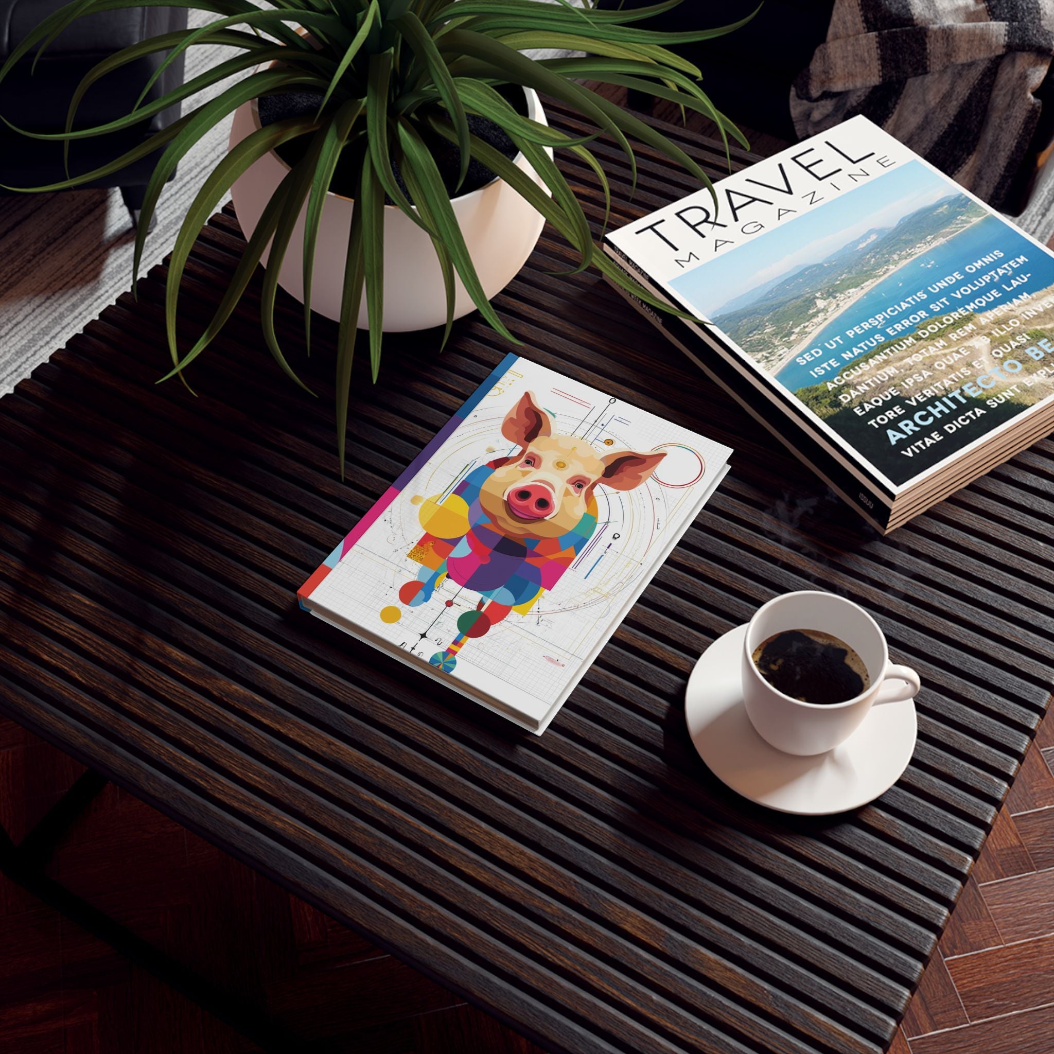 Personalized Abstract Pig Journal : Geometric Pop Art Portrait, Digital Mosaic Visualization Personalized Journal   |