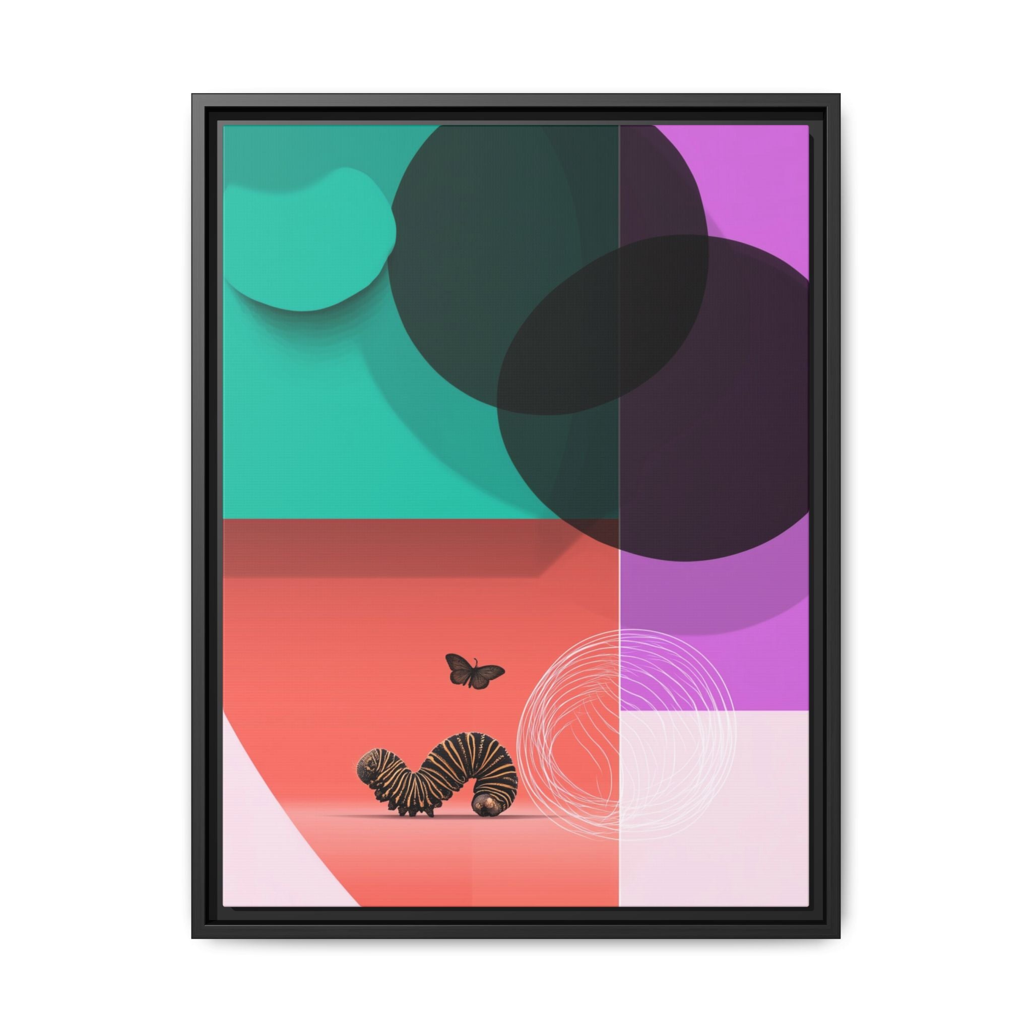Striped Caterpillar and Butterfly Framed Print , Mid-Century Modern Color Blocks   |  Personalized & Custom Orders Available