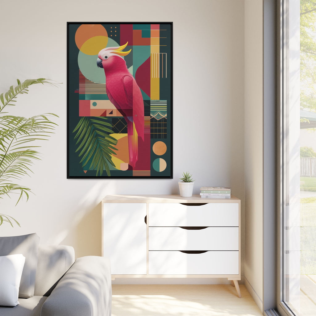 Geometric Cockatoo Framed Print: Mid-Century Modern Bird Art, Contemporary Graphic Print   |  Personalized & Custom Orders Available
