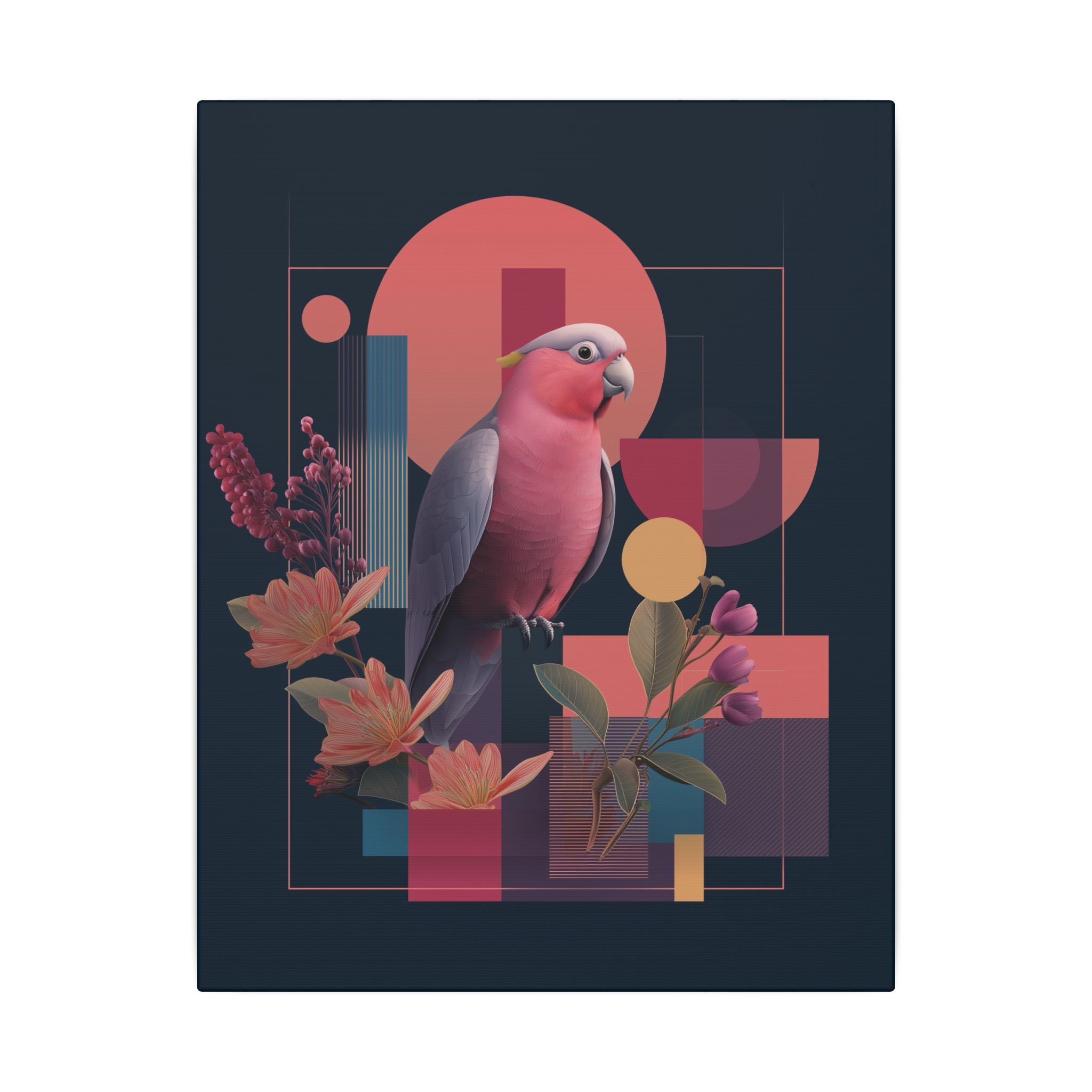 Geometric Parrot Symphony: Digital Neo-Retro Illustration, Abstract Avian Design   |    Custom Orders Available