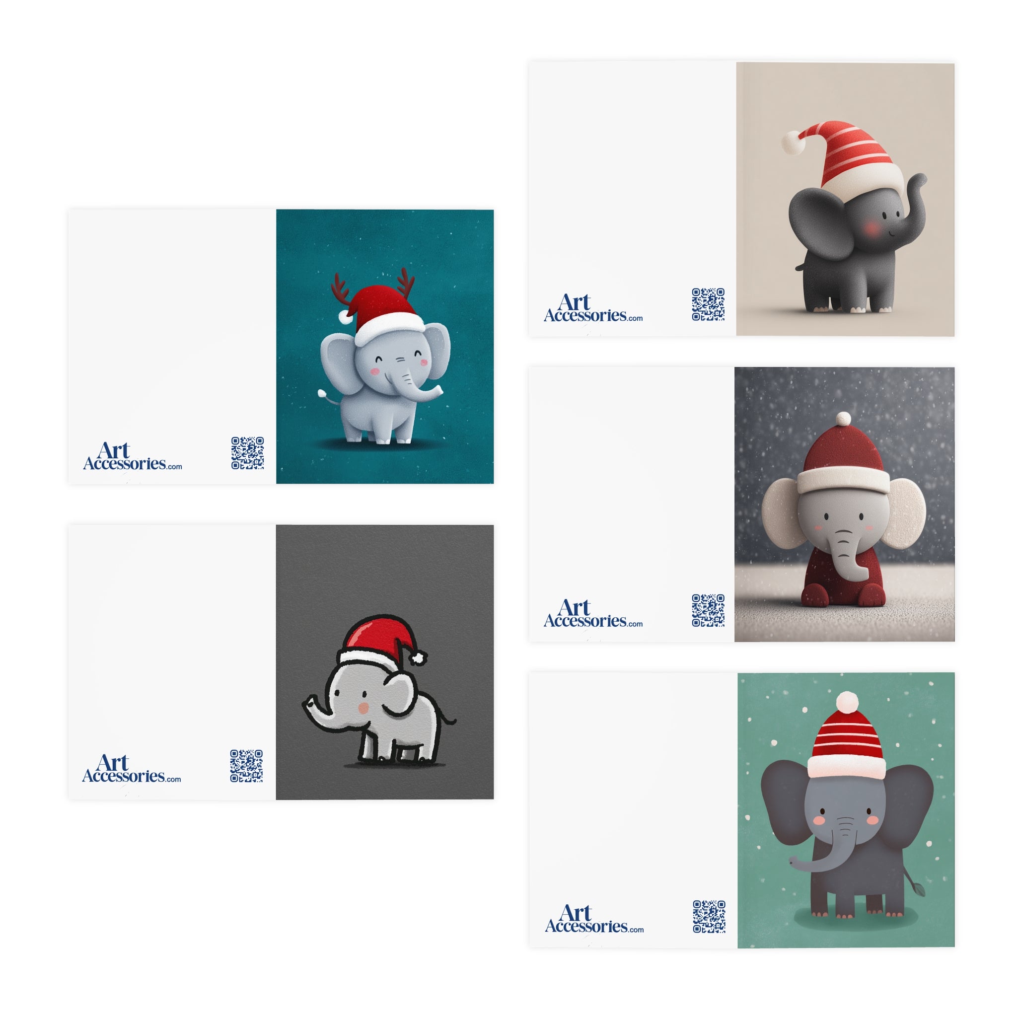 Cute Elephant Greeting Cards for Christmas, Holiday Card Set, Cute Christmas Cards, Kids Greeting Cards, Animal Love