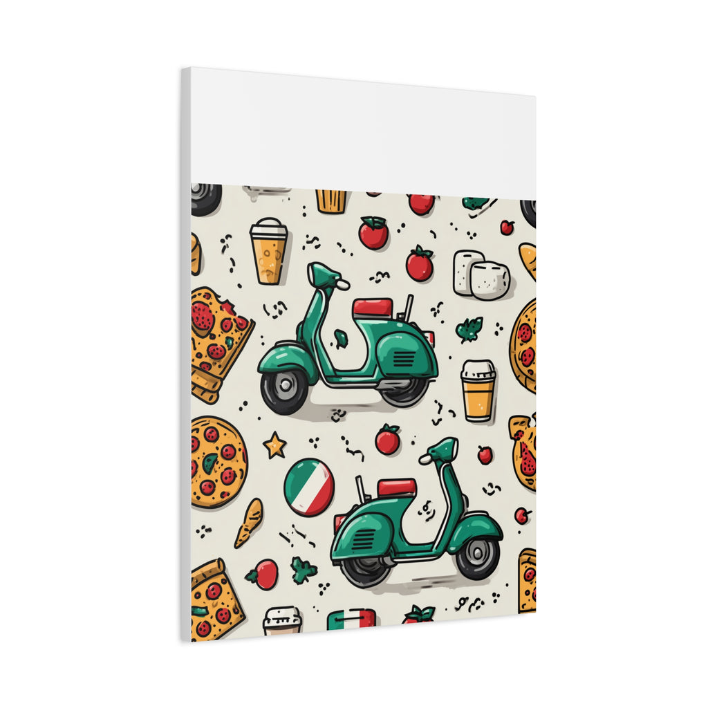 Vibrant Travel Nostalgia Canvas Art, Scooter Decor, Foodie Wall Art, Fun Home Decor, Gift for Adventurers, Kitchen Wall Hanging