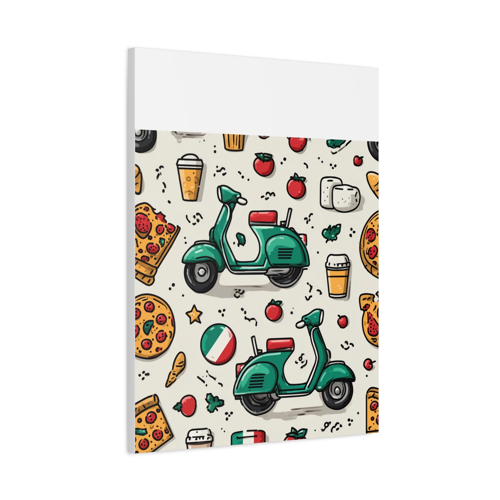 Vibrant Travel Nostalgia Canvas Art, Scooter Decor, Foodie Wall Art, Fun Home Decor, Gift for Adventurers, Kitchen Wall Hanging