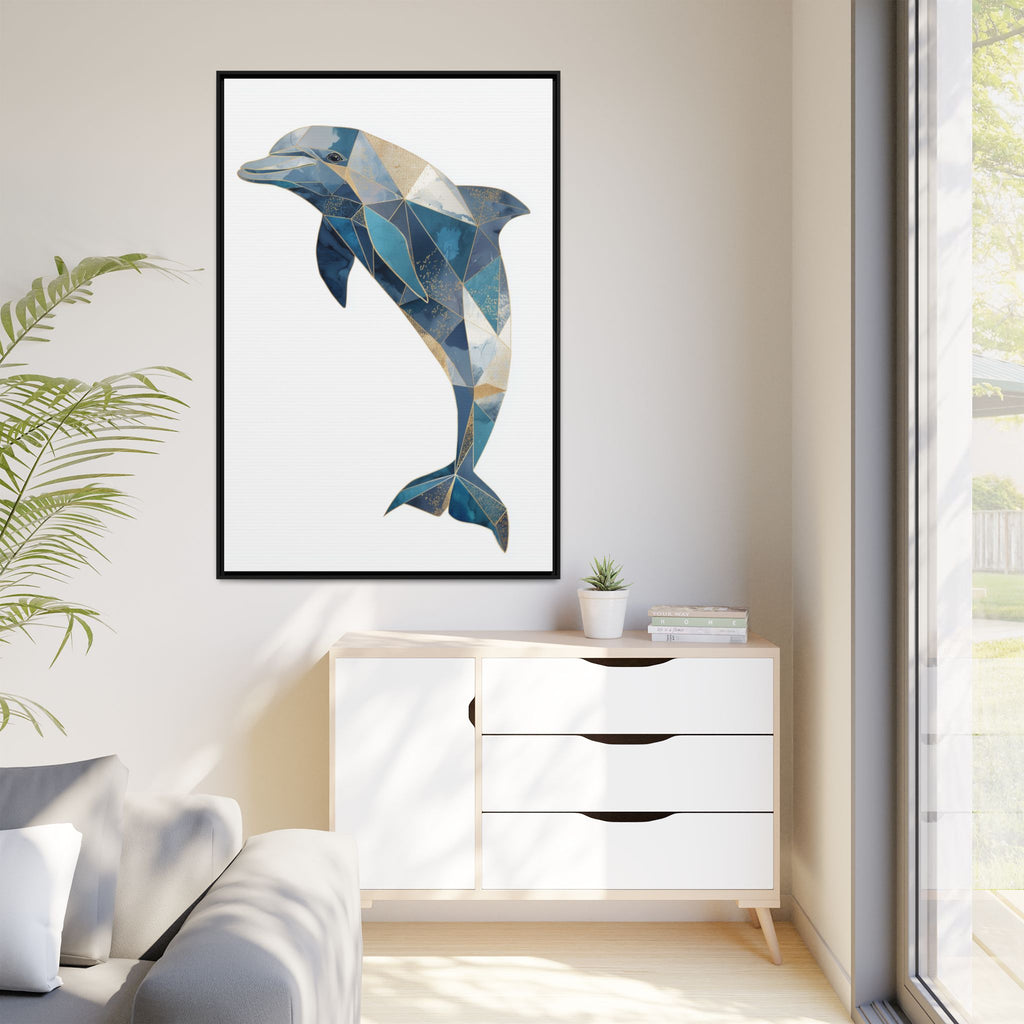 Geometric Dolphin Mosaic Framed Print , Contemporary Marine Art   |  Personalized & Custom Orders Available