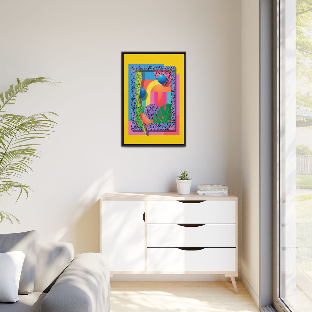 Geometric Rhythms: Abstract Layers of Color, Dimensional Shapes and Tropical Elements, Vibrant Modern Art Composition   |   Custom Orders