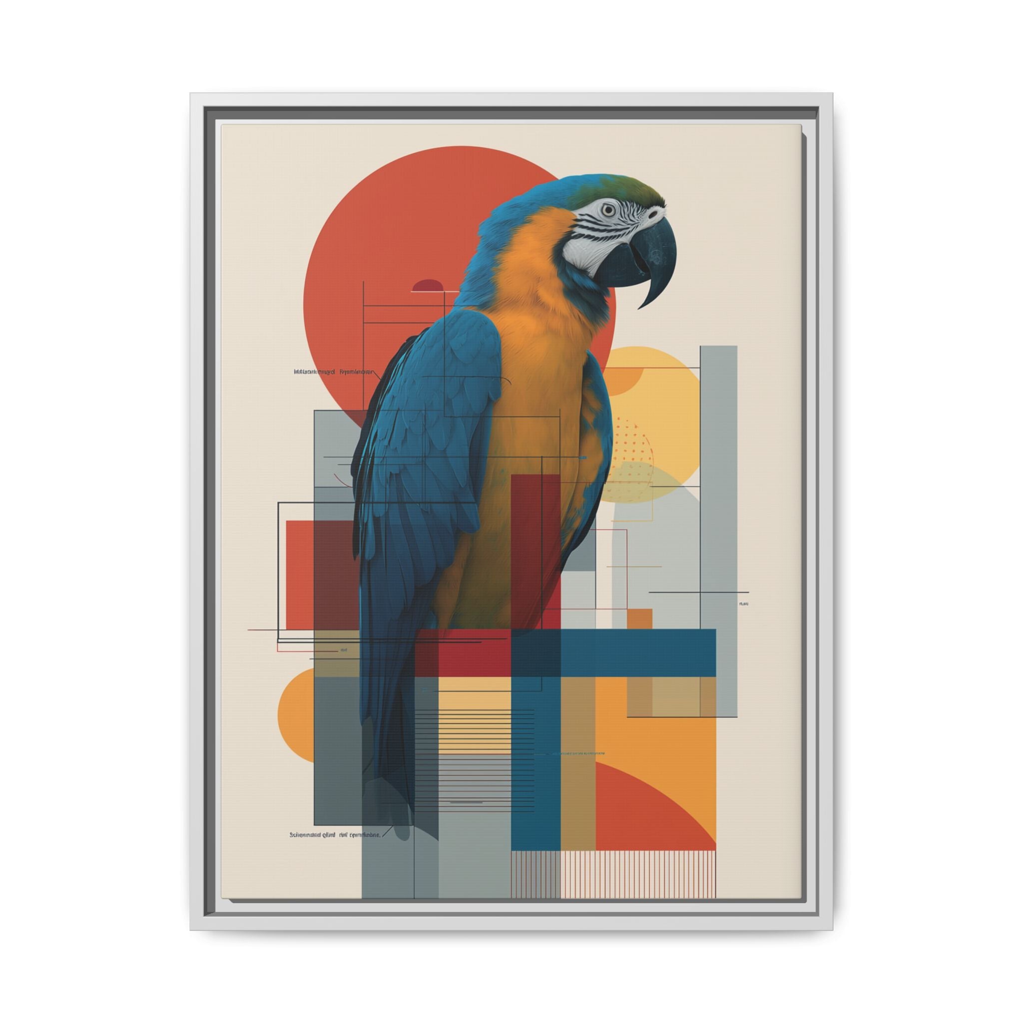 Macaw in Geometric Harmony: Modern Avian Portrait, Architectural Abstract Composition   |    Custom Orders Available