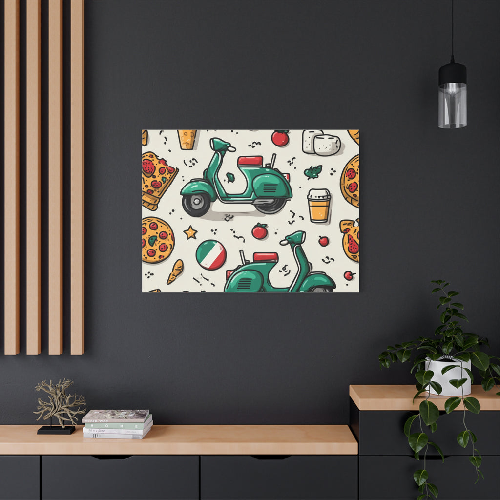 Vibrant Travel Nostalgia Canvas Art, Scooter Decor, Foodie Wall Art, Fun Home Decor, Gift for Adventurers, Kitchen Wall Hanging