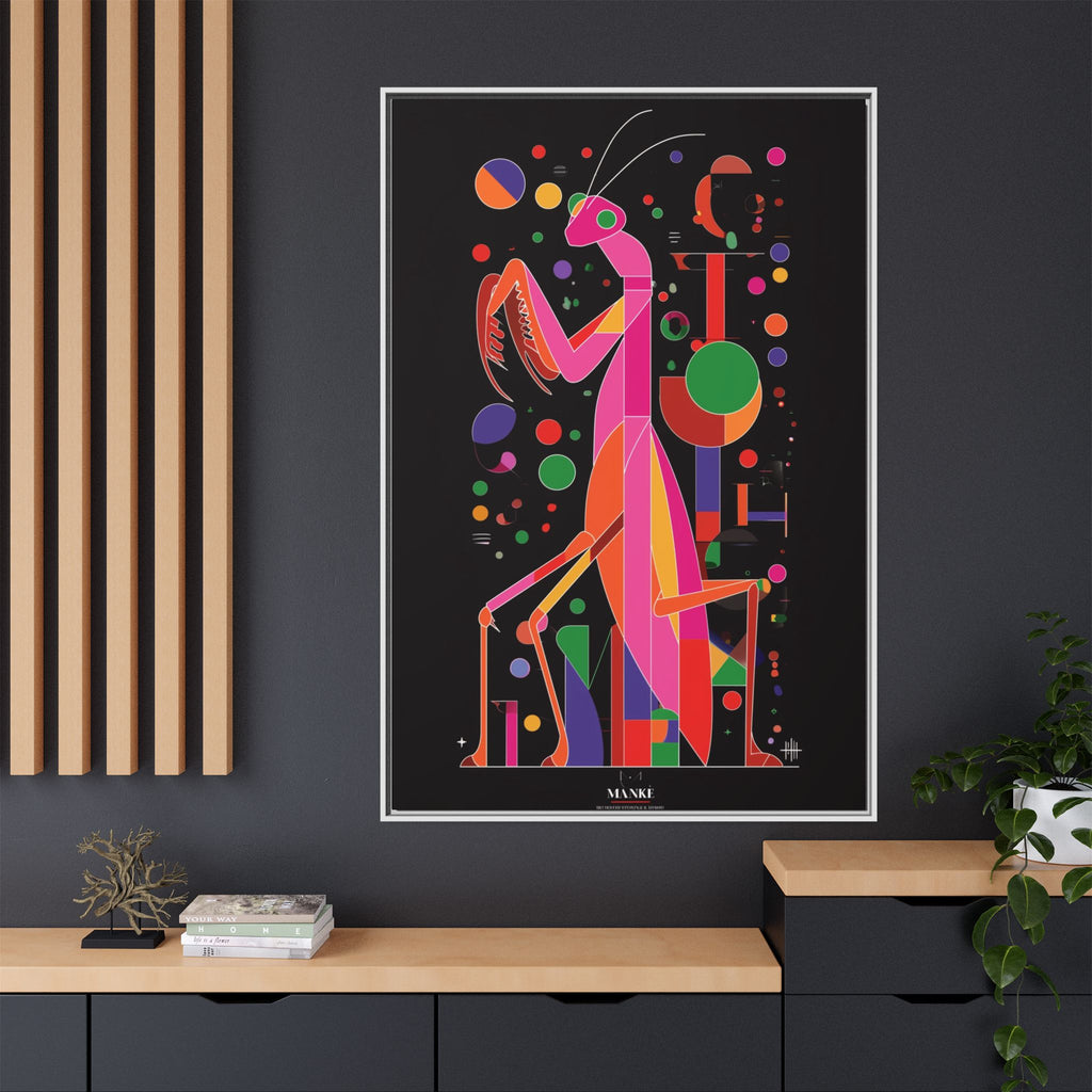 Mantis Geometrica Framed Print : Cubist Insect Design, Vibrant Graphic Poster Art   |   Custom Orders Available